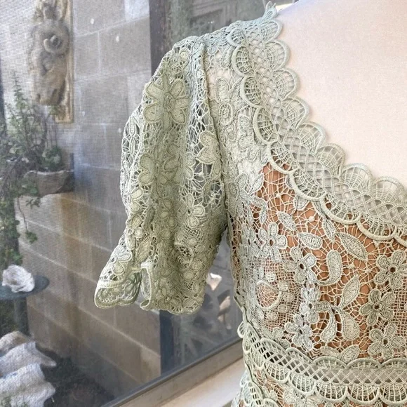 Self-Portrait Guipure Lace Midi Dress in Pistachio Green, Size 6 NWOT - Picture 9 of 16